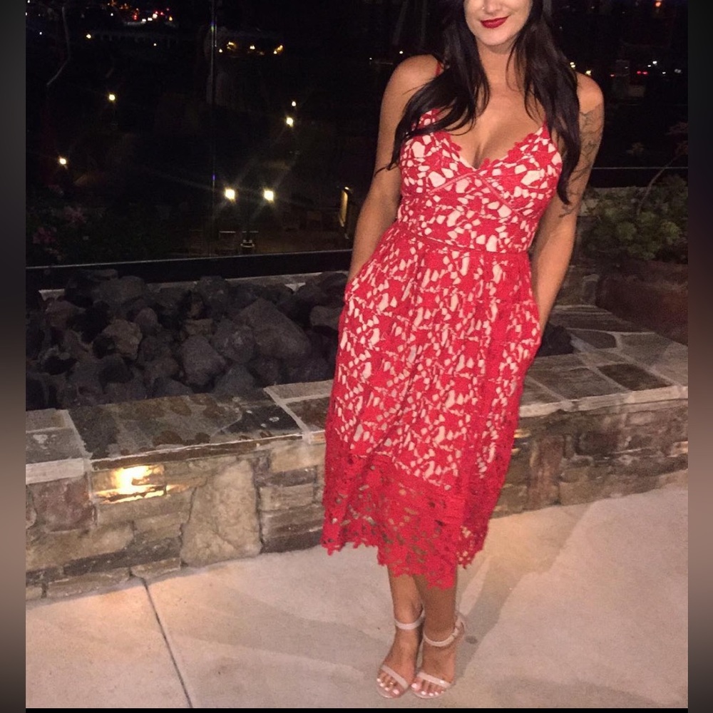 Red lace maxi dress